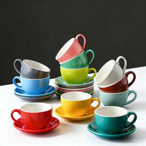 Tazza da <span class=keywords><strong>Caffè</strong></span> in Gres Colorata con Logo Personalizzato 75 150 220 350 ml per Tè Latte Espresso Cappuccino con Piattino - Product Image 5