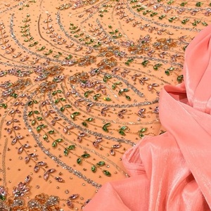 Tela de Encaje con Cuentas de Cristal de Alta Calidad con Patrón de Bordado Floral, Textil de Lujo para Vestido de Novia, Material para Prendas - Product Image 1