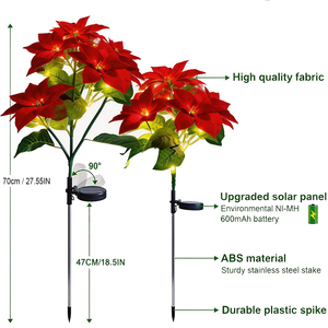 Luz LED Solar con Forma <span class=keywords><strong>de</strong></span> Flor <span class=keywords><strong>de</strong></span> Pascua Artificial, Resistente al Agua IP65, para Jardines, Céspedes y Patios Navideños - Product Image 6