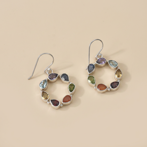 Natural Multi Gemstone Earring 925 Sterling Silver Classic Bezel Setting Handcrafted Statement Partywear Jewellery <b>Gift</b> Women - Product Image 5
