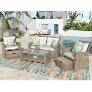 Modern Portable Patio Furniture Set 4-Piece Outdoor Conversation Set All Weather Wicker Sectional Sofa with Ottoman and <b>Cushions</b> - Product Image 2