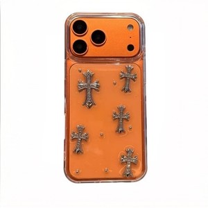 Funda de teléfono de resina epoxi transparente con cruz de diamantes de moda para iPhone 11 12 13 14 15 16 17 Pro Max, cubierta trasera negra - Product Image 6