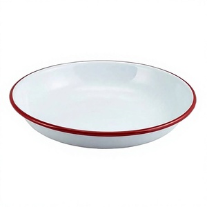 Plato Redondo de Porcelana Blanca con Borde Rojo, Diseño Retro, Vajilla para Restaurante, Platos de Presentación Elegantes de Primera Calidad - Product Image 1