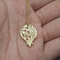 Collier pendentif judaïque en argent sterling 925 grenade rubis bijoux juifs