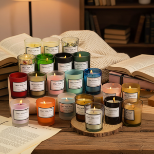 เทียนหอมถั่วเหลืองทำมือในขวดแก้ว กลิ่นอโรมาเธอราพี แอมเบอร์คัพ ออร์แกนิค เป็นมิตรกับสิ่งแวดล้อม เหมาะสำหรับงานแต่งงาน ฉลองปีใหม่ ติดทนนาน - Product Image 6