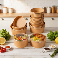 Bol à salade jetable en papier kraft de qualité alimentaire, biodégradable et recyclable, avec couvercle en PET, à paroi simple, en papier brun, pour les biscuits