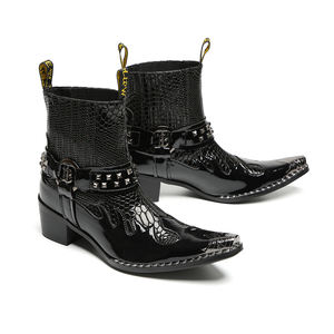 NA741 <span class=keywords><strong>Botas</strong></span> de vaquero occidental para hombre Punta estrecha Cabeza de hierro Rock Botines de cuero genuino Hombres Negro Montar/<span class=keywords><strong>Botas</strong></span> de fiesta de motocicleta - Product Image 5