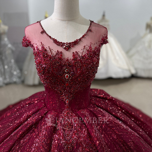 Robe de soirée vintage XS219 à manches courtes, bordeaux, pailletée, pour soirée - Product Image 5