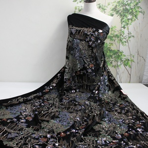 Vải Jacquard cao cấp LH thêu sequin nhung đen dùng cho đầm dạ hội, quần áo mùa đông, giày dép, túi xách - Product Image 3