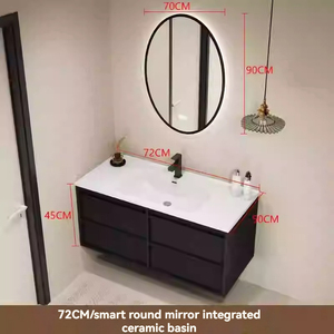 Elegante gabinete de baño negro con espejo inteligente, lavabo con encimera blanca y cuerpo de gabinete suspendido. - Product Image 5