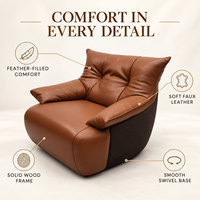 Fauteuil pivotant moderne en similicuir avec structure en bois et garnissage en plumes, idéal pour salon et projets hôteliers