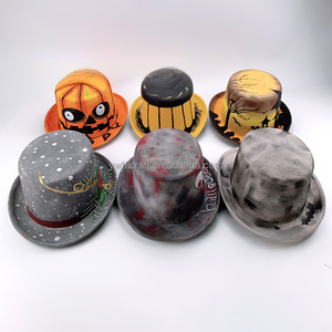 Sombrero de Vaquero de Gamuza con Diseño de Calabaza, Fantasma y <span class=keywords><strong>Araña</strong></span> Pintados a Mano para <span class=keywords><strong>Halloween</strong></span>, Decoración Festiva para Fiestas - Product Image 1