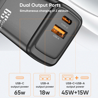 Chargeur mural US Plug 65W GaN | Adaptateur secteur PD65W USB et chargeur de voyage à charge rapide de type C pour téléphones portables