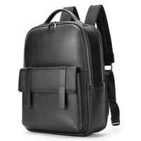 Sac à dos décontracté pratique et élégant, unisexe, en cuir noir avec un design simple et des détails de couture décoratifs
