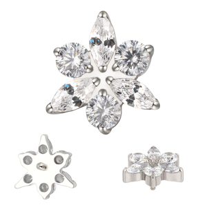 Venta al por mayor internamente roscado Labret Piercing pendiente tachuelas 16G G23 titanio flor 16G CZ Top niños cuerpo joyería circón - Product Image 3