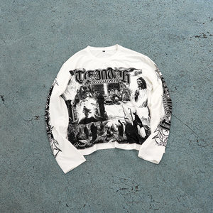 Maglietta Streetwear di Alta Qualità a Maniche Lunghe Personalizzata in Tessuto Termico con Taglio Corto e Stampa Integrale da Uomo - Product Image 1