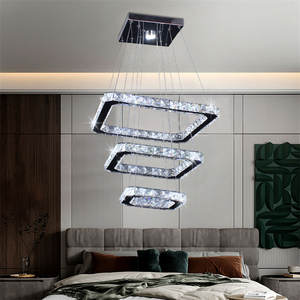 モダンな3リングスクエアクリスタルLEDリニアペンダントライト、調節可能なアイランドシャンデリア、キッチン、家庭、ホテル、レストラン用、AC電源 - Product Image 3