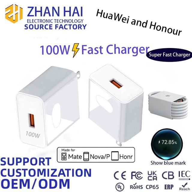 100W for Honor Multi-protocol QC3.0 PD 3.0 Mobile Phone Charger 6A Cable USB-A US Plug Compatible /Android Devices Fast