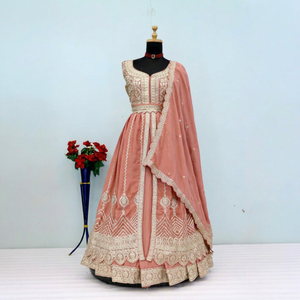 Conjunto de Lehenga Anarkali Rosa Bordado, Vestido Tradicional Indio con Dupatta para Ceremonia de Boda - Product Image 1