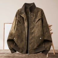 Veste en cuir pour homme, veste polyvalente d'extérieur, col montant, cuir rétro haut de gamme, veste de moto rétro, veste en PU pour homme