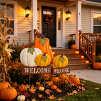 Décoration de jardin en métal artisanale WELCOME Trio Citrouille pour l'automne, la récolte et Thanksgiving