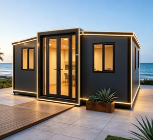 Casa Contenedor Expandible Plegable Prefabricada con Luz LED, Casa de Vacaciones <span class=keywords><strong>en</strong></span> <span class=keywords><strong>la</strong></span> <span class=keywords><strong>Playa</strong></span>, Puertas Francesas, Instalación Rápida, Paquete Plano - Product Image 1