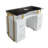 Table de manucure moderne pour salon de beauté, or et noir, avec aspirateur de poussière pour ongles