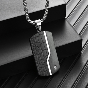 Men's Fashion Stainless Steel Black Pendant Wholesale Vintage Cracked <b>Titanium</b> Steel Necklace Made in China - Product Image 3