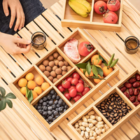 Plateau de rangement en bois pour bureau avec séparateurs pour collations, plateau à fruits, boîte à fruits secs en bois à quatre compartiments, plateau à thé à neuf compartiments