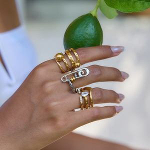 แหวนสแตนเลสสีทองสไตล์มินิมอล ดีไซน์ลูกบอลโปร่งหลายชั้น ของขวัญเครื่องประดับสำหรับทุกเพศ - Product Image 2