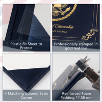 Porta Certificados de Ciudadanía Estadounidense A4 8.5x11, Porta Diplomas de Cuero Sintético con Logotipo Estampado