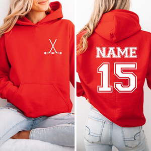 Sudadera con Capucha Personalizada de Hockey sobre Hielo, Negra, con Nombre y Número Impresos con Transferencia Térmica, Diseño de Palos Cruzados en la Parte Delantera, Transpirable y Cómoda - Product Image 6