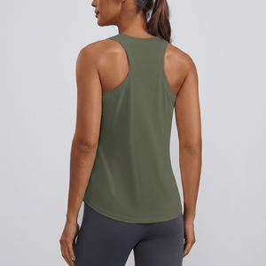 Camiseta sin Mangas para Mujer, Color Verde Oliva, Tejida, Informal, Transpirable, de Color Sólido, Largo Regular - Product Image 1