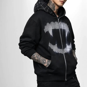Felpa con Zip Unisex <span class=keywords><strong>Spider</strong></span> in Cotone 100% 300 Grammi, Stile Vintage con Effetto Invecchiato e Strass, Streetwear - Product Image 1