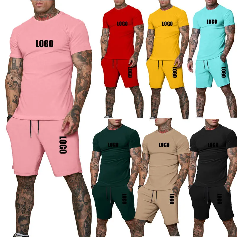 2024 hommes couleur unie shorts à manches courtes costume T-shirt costume de sport hommes mince été deux pièces ensemble peut imprimer logo