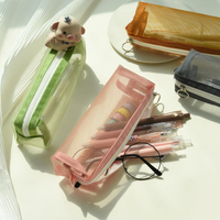 Étui à crayons en maille légère, pochette transparente à fermeture éclair, organisateur de papeterie portable pour étudiants