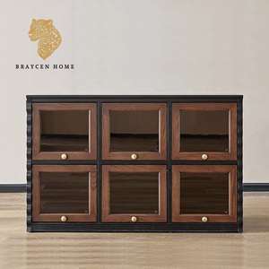 Mobile TV <span class=keywords><strong>Vintage</strong></span> in Legno Massello Intagliato a Mano, Vetrina Antica con Porta in Vetro e Striscia LED - Product Image 2