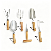 Ensemble d'outils de jardin portables avec truelle, fourche, cultivateur, houe et manches en bois pour accessoires de mini-jardin