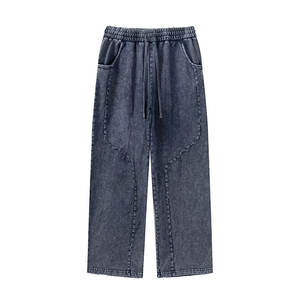 Pantalones deportivos rectos lavados retro informales para hombre, pantalones de pierna ancha de cintura media de algodón 100% con cordón Vintage - Product Image 5