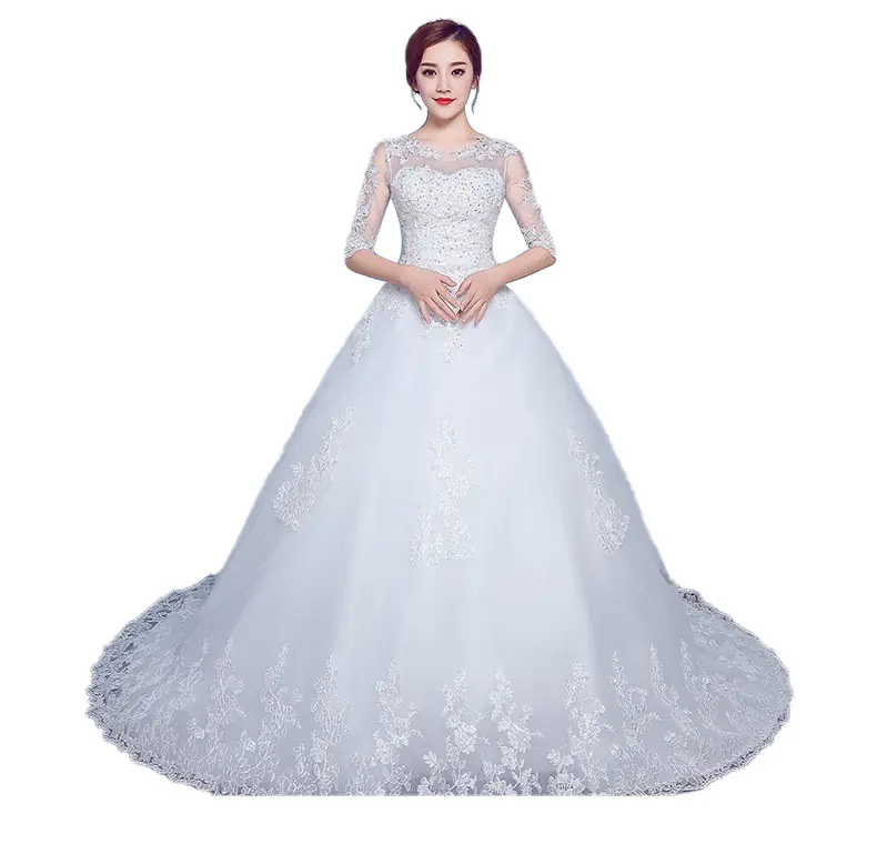 Hot Sell new style white trailing wedding dress for bride off-shoulder slim wedding dress