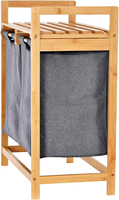 Panier à linge double en bambou de qualité supérieure avec étagère supérieure à lattes, 2 bacs coulissants en tissu pour la chambre et l'organisation de la maison