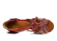 Chaussures de danse latine tendance 2026 bordeaux à talon confortable et moyen, semelle extérieure en cuir véritable pour l'entraînement de la salsa