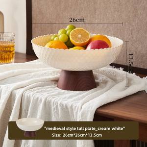 Corbeille à fruits domestique, <span class=keywords><strong>plateau</strong></span> à fruits sur <span class=keywords><strong>pied</strong></span> en plastique imitation <span class=keywords><strong>bois</strong></span>, avec drainage, pour fruits secs - Product Image 6