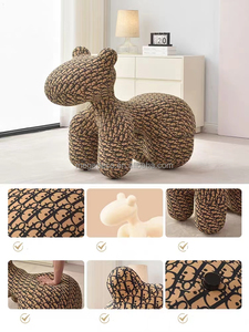 Silla creativa para <span class=keywords><strong>cachorros</strong></span> Pony, tela de microfibra, taburete de animales de madera de cuero, asiento para niños, silla para sala de estar - Product Image 2