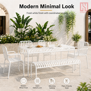 Conjunto de Mesa y Bancos de Hierro Minimalistas Modernos para Exteriores, Estructura Metálica con Recubrimiento en Polvo, <span class=keywords><strong>Muebles</strong></span> de Comedor para Patio, Cafetería, Restaurante, Parque - Product Image 1