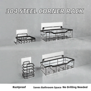Juego de 5 Estantes Esquineros para Baño de Acero Inoxidable Negro, Organizador de Almacenamiento para Ducha, Montaje en Pared sin Perforaciones - Product Image 2