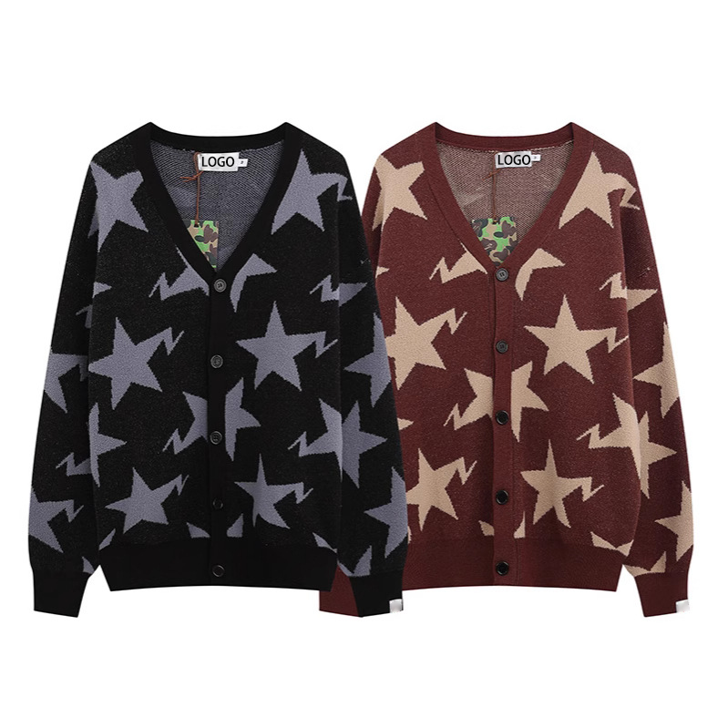 High Quality Unisex Wool Sweater for Bapees Exclusive Trendy Full Body Lightning Stars Knitted Crew Neck Loose Winter Front