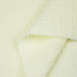 Soft Cotton Muslin Fabric Cream Beautiful Color Crinkle Double Layered Gauze Fabric For Clothes