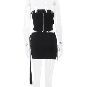 Nuovi Set di gonna carina da donna alla moda Top corto senza spalline e gonne vuote Slim Fit Set 2 pezzi Sexy in due pezzi da donna - Product Image 6