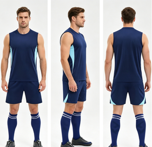 Nouvel ensemble d'entraînement de <span class=keywords><strong>football</strong></span> d'été 26 : débardeur et short de style américain, sans manches, séchage rapide, tissu perforé, ensemble deux pièces uni - Product Image 3